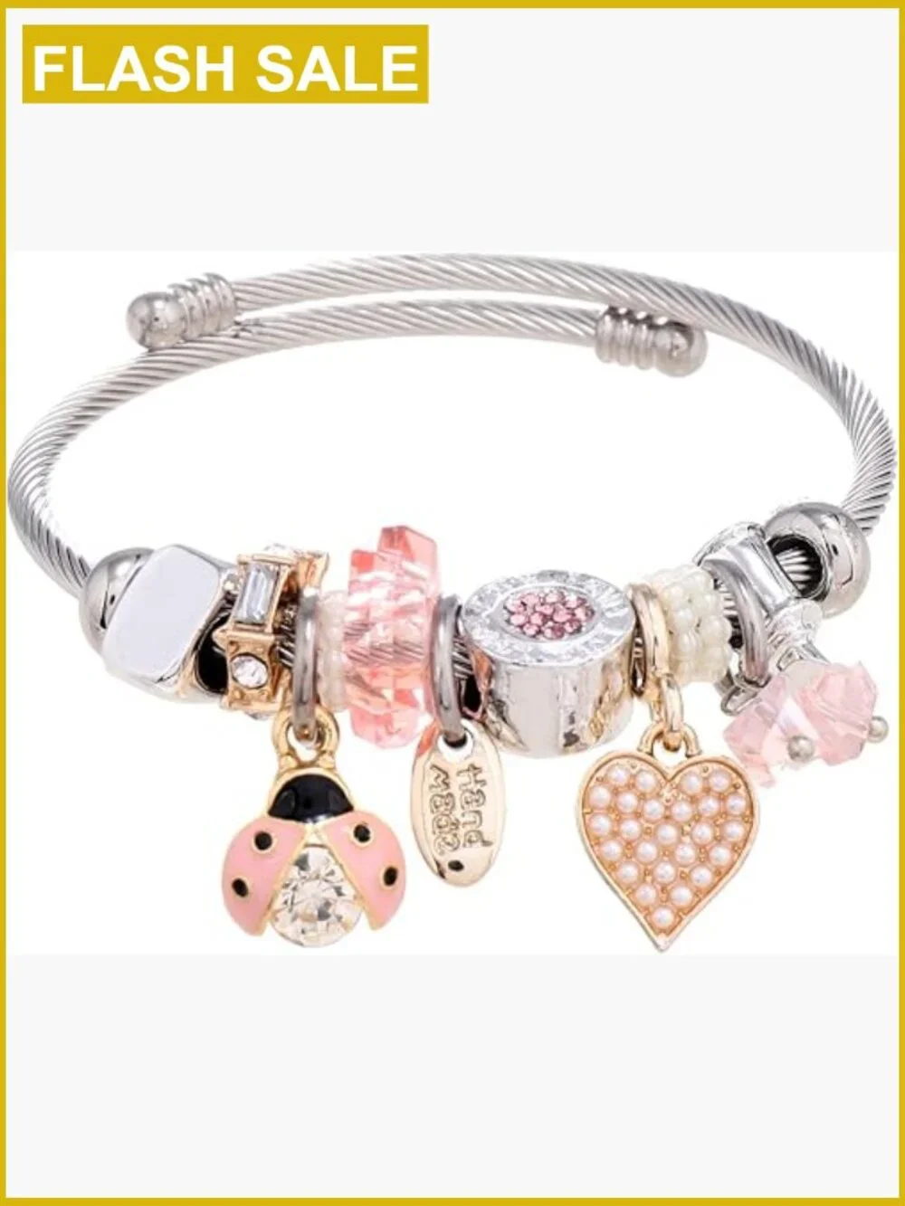 Cute Cartoon Charm Bracelet for Girls, Adjustable Stainless Steel Bangle Gift